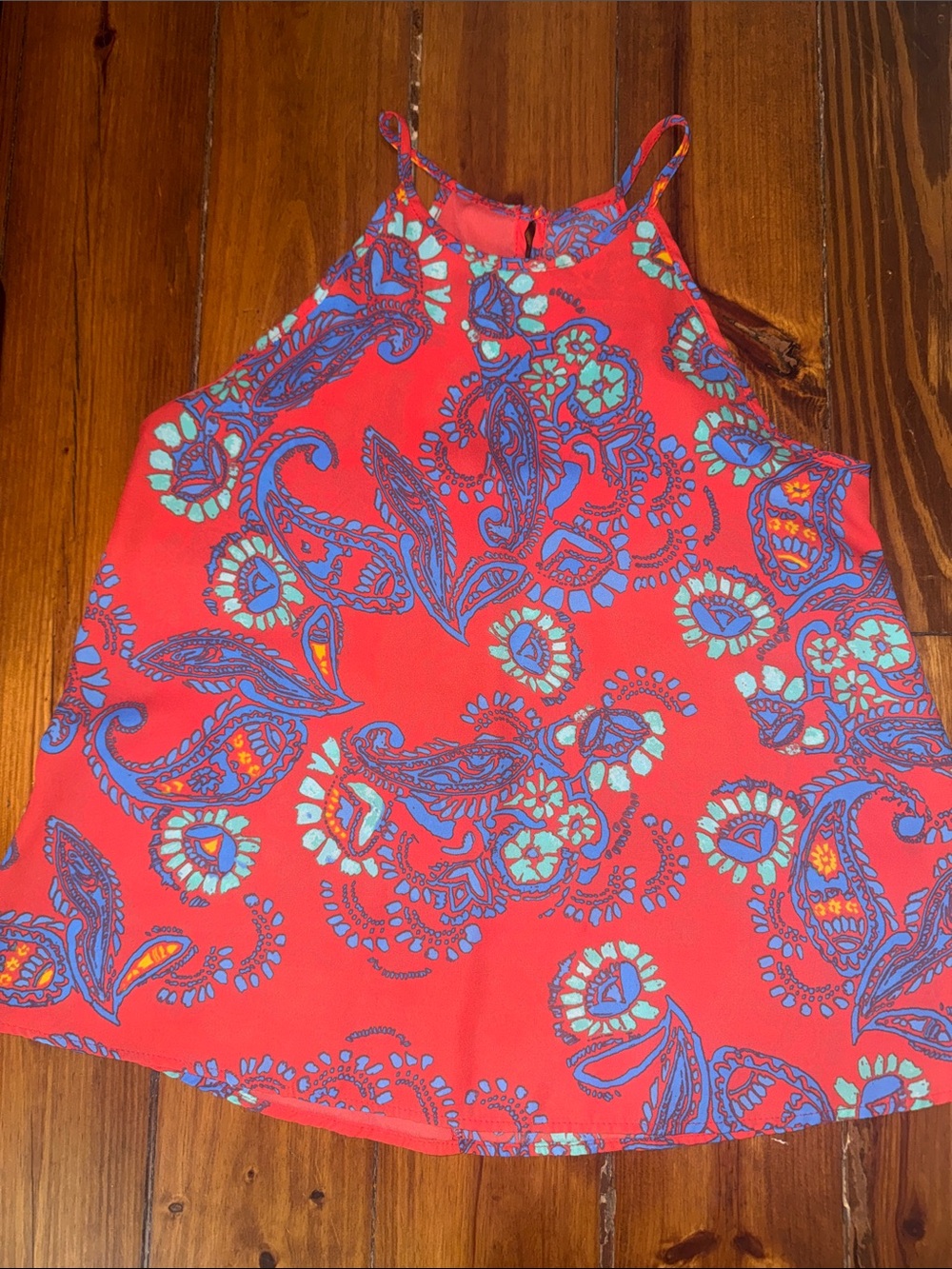 Everly Red Paisley Halter Camisole with Blue Accents